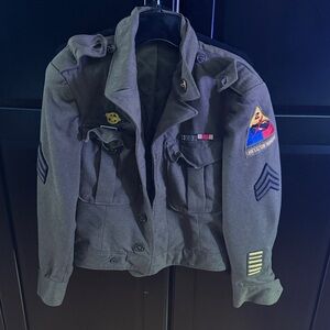 Vintage Military Style green Jacket (hells on wheels) comes with red ribbons